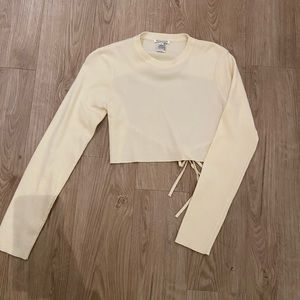 Cropped Cream Sweater with Tied Open Back